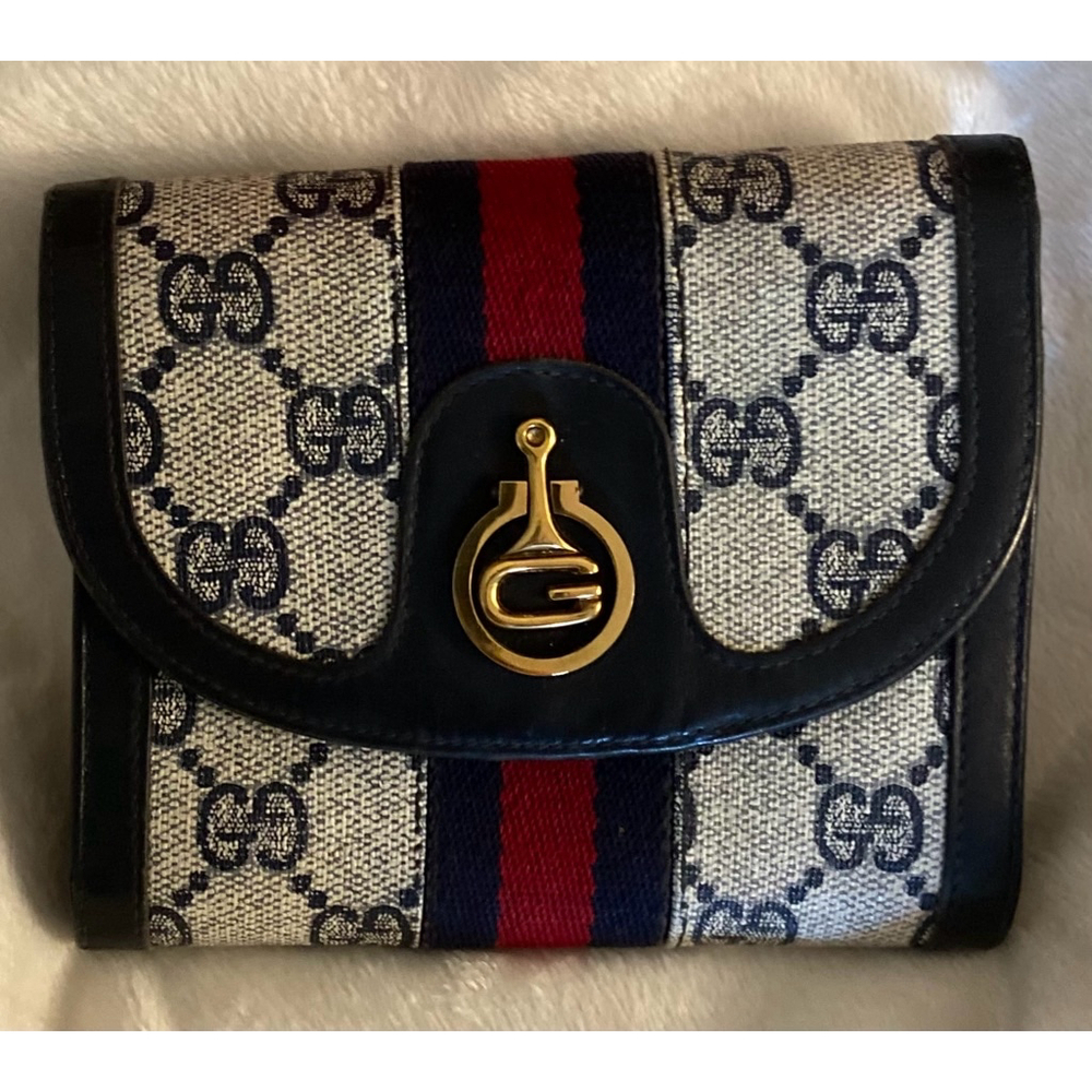 GUCCI Vintage Ophidia Kiss lock Monogram Leather Wallet!